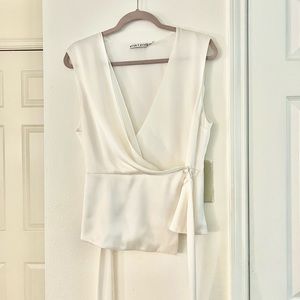 Alice + Olivia White Satin Blouse